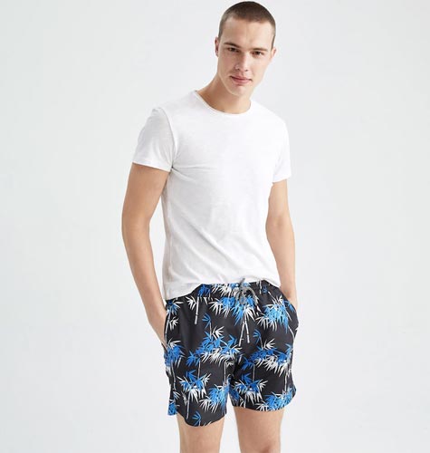 Men Black & Blue Printed Mid-Rise Swim Shorts